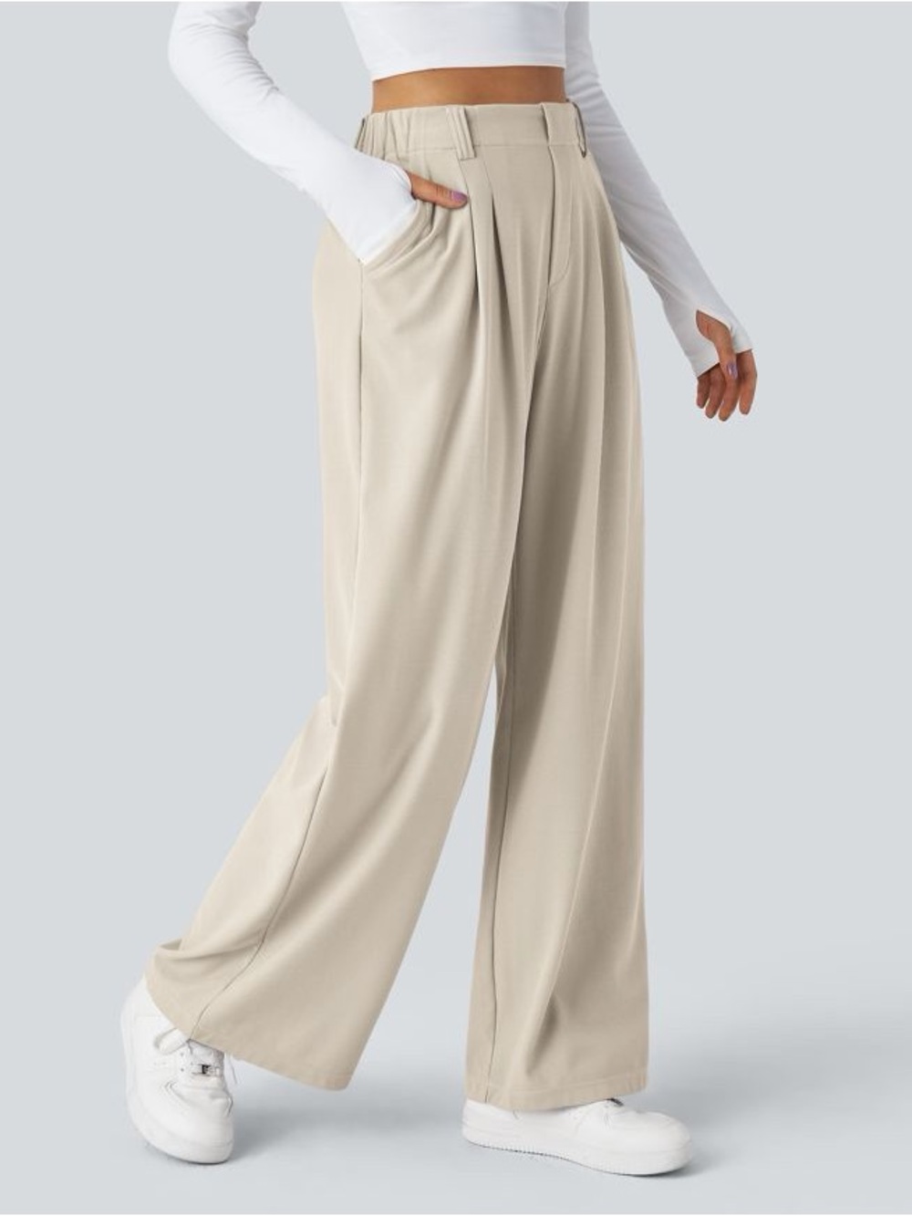Halara Flex High Waist Pocket Wide Leg Waffle Work Pants NWT XL Buttermilk White
